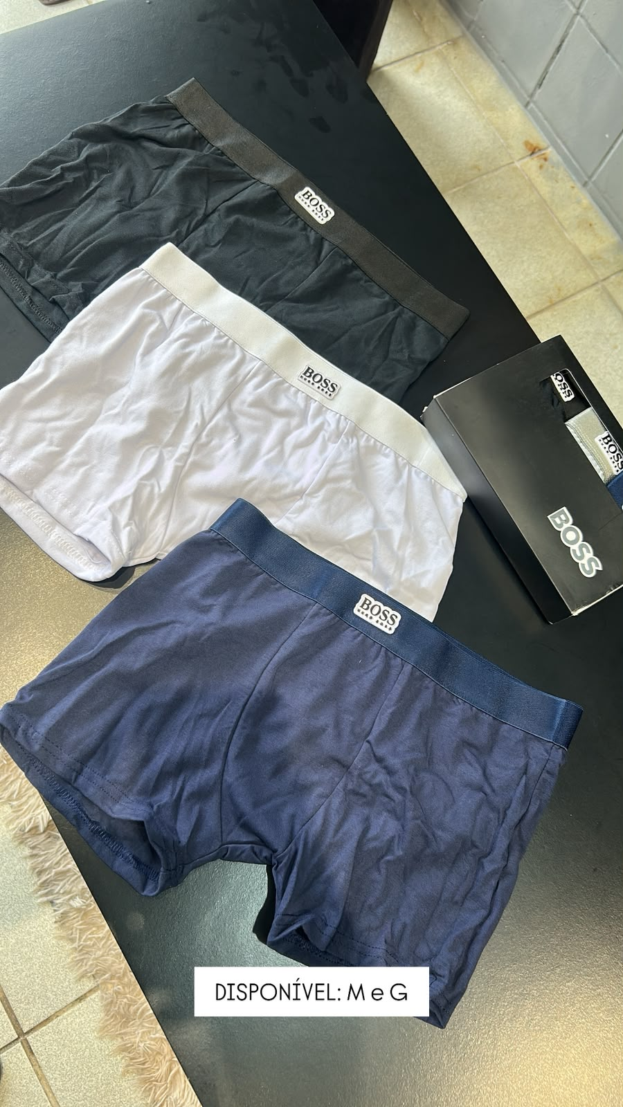 Kit 3 Cuecas Boss (preta, branca e azul marinho) — kits masculino na Praxedes Griffes