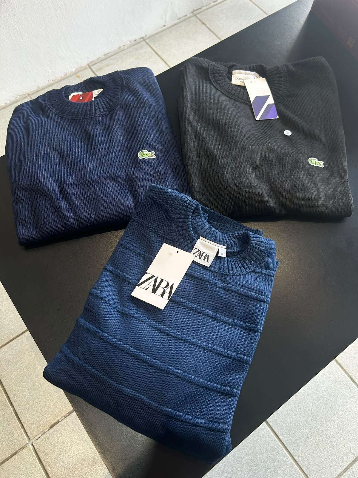 Suéter Premium (Lacoste Azul Marinho, Lacoste Preto e Zara Texturizado) — camisetas masculino na Praxedes Griffes